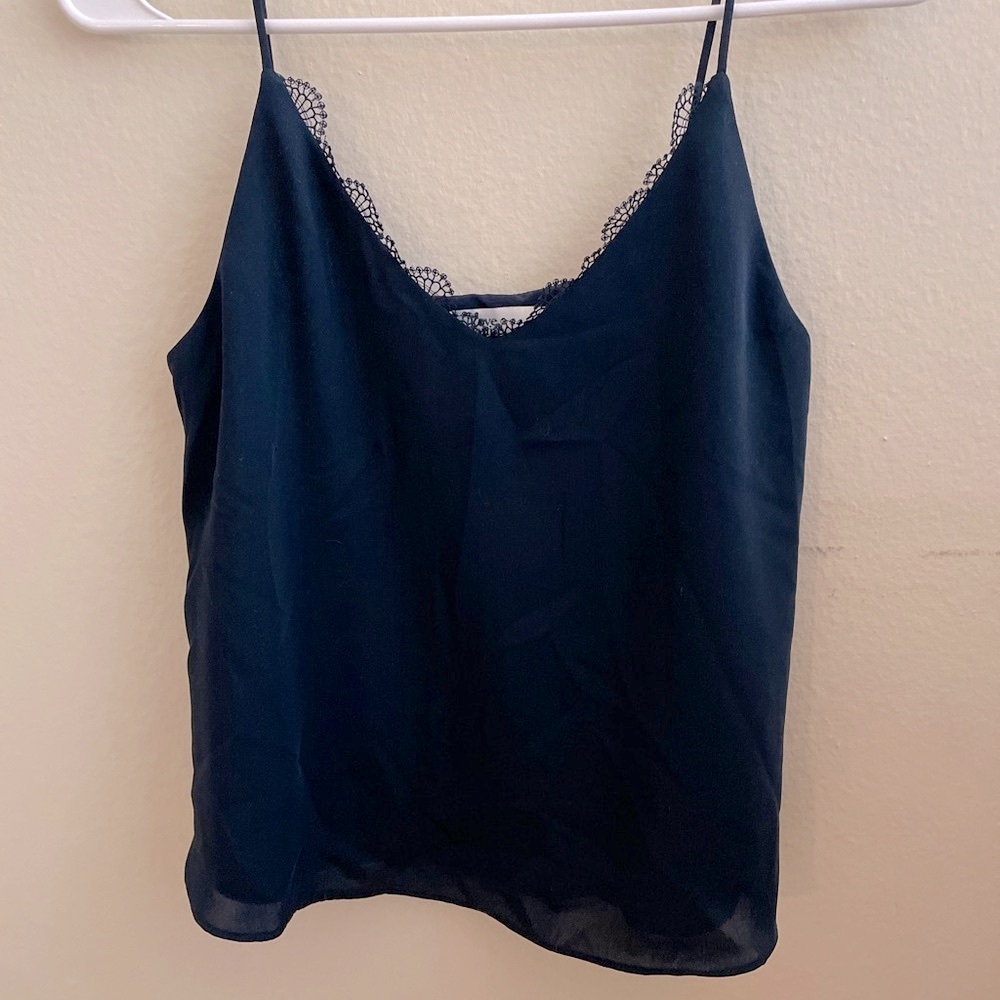 Elegant Navy Black Lace Trim Cami Top